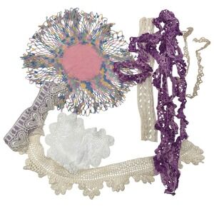 Vintage Lot of Hand Crocheted Small Doilies Pieces‎ Trims Various Shapes & Sizes
